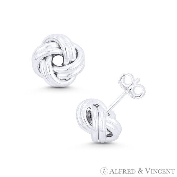 Love Knot Charm 2-Line Stud Earrings in .925 Sterling Silver - Picture 1 of 1